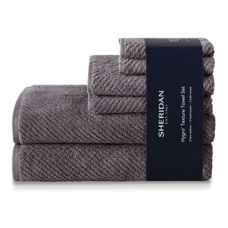 Sheridan Hygro Texture 6-Piece Towel Set Granite Set 4 Sheridan Hygro Texture 6-Piece Towel Set Granite Set - Image 2